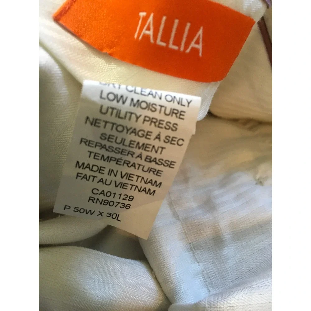 Tallia Linen Dress Pants Mens 50x30 Tan Beige Flat Front Summer Wedding Trousers